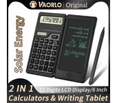Calculadora solar 2 en 1 y tableta de escritura de 6 pulgadas, plegable, con pantalla LCD de 12 dígitos, para estudiantes, profesores y contadores de oficina. negro