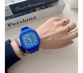 Relojes de pulsera informales con esfera digital de cuarzo cuadrado y correa de goma púrpura