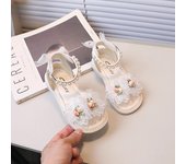 Sandalias para niñas, zapatos elegantes de verano para niñas, moda dulce para niños, vestido de princesa con flores, sandalias planas romanas con lazo, versátiles 23 color rosa