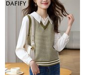DAFIFY Suéteres de cuello polo de manga larga con estampado de colores sólidos informales de moda para mujer Otoño Invierno One Size