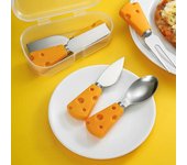 Juego de vajilla portátil de acero inoxidable con forma de queso, cuchillo y tenedor, utensilios para cortar carne, suministros de cocina