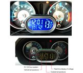 Termómetro para coche, reloj digital, CC de 12 V, reloj para automóvil con luz LED, medidor de temperatura dual automático, voltímetro, comprobador de voltaje azul