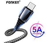 FONKEN USB tipo C Cable 5A carga rápida USB C cable de datos aleación de zinc alambre trenzado de nailon para Samsung 30CM negro