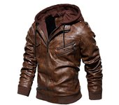 Chaqueta de cuero de invierno para hombre, chaqueta de béisbol de PU con capucha para motocicleta, abrigo para hombre, cazadora de lana cálida, prendas de vestir, chaquetas 2XL negro