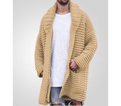 Suéteres tipo cárdigan de punto largo para hombre, cuello chal, corte holgado, manga larga, cárdigans casuales abiertos al frente con bolsillos, suéteres de punto de otoño e invierno, chaqueta para hombre M caqui