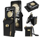 Funda tipo acordeón con ranura para tarjetas y cordón para Samsung Z Flip flip 6 púrpura