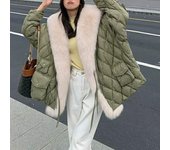 Chaqueta de algodón con cuello azul marino y imitación de hierba, chaqueta de algodón para mujer, ropa de otoño e invierno de longitud media S