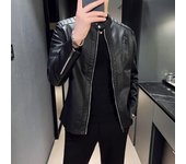 Chaqueta de cuero para hombre, chaquetas ajustadas de cuero Pu con cuello levantado, moda de primavera y otoño, abrigo informal para hombre, abrigos para motociclista M