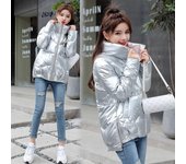 Chaqueta de algodón brillante de invierno para mujer, chaqueta corta holgada de panadería, chaqueta gruesa de algodón pequeña S azul
