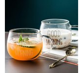 Impresión transparente de letras de jugo de té con mango, taza taza transparente para café con leche, buenos días White letters