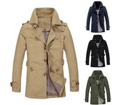 Chaqueta cálida de invierno para hombre, abrigo, abrigo, gabardina larga y delgada con botones XL verde del ejército