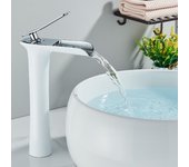 Grifos de lavabo cromados blancos, grifo de baño en cascada, mezclador para lavabo de agua fría y caliente de un solo Mango, grúa de agua del fregadero para baño Short Antique Brass