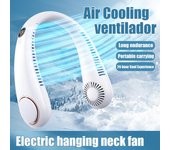 Ventilador de cuello portátil para colgar, pantalla digital, ventilador eléctrico sin aspas, ventilador de banda para el cuello, enfriador de aire, carga USB, ventilador eléctrico para acampar blanco