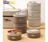 Fiambrera con aislamiento portátil, conjunto de contenedores de almuerzo apilables de acero inoxidable Bento 2pcs beige