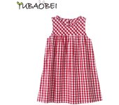 YUBAOBEI Ropa de verano para niños, vestido rojo de algodón con cuadrícula para niñas, vestidos holgados a cuadros, sin mangas, ropa informal para adolescentes, vestido para niñas pequeñas 3T color rosa