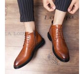 Zapatos de cuero cómodos de moda para hombre, botas Chelsea, zapatos de lujo, zapatos de negocios casuales, botas altas de punta puntiaguda para hombre 38 marrón