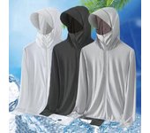 Ropa de protección solar de verano para hombre, abrigo de protección solar de manga larga de Color sólido, chaqueta con capucha y bolsillos con cremallera, prendas de vestir 2XL negro