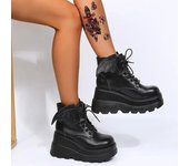 Botines de plataforma con cordones para mujer, botas gruesas góticas impermeables, estilo retro, informales, para otoño e invierno 35