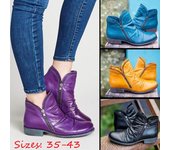 Botas de Tobillo con Cremallera de Tacón Bajo Grueso de Moda para Mujer Botas Cortas de Cuero Sintético de Color Sólido Pisos Informales Otoño e Invierno Zapatos sin Cordones para Mujer 35 rojo