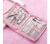 26 unids/set Kit de manicura Sharp portátil de acero inoxidable belleza manicura de uñas Set para interior color rosa