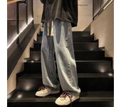 Vaqueros de pierna ancha con cintura elástica y talla grande para hombre de primavera XXXL negro