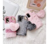 Funda peluda de conejo con colgante de corazón de amor para Samsung Galaxy S21 S20 S10 S9 S8 Plus S7 A13 A33 A53 A12 A22 A32 A52 A21s A31 A51 A71 iphone 6 6s blanco
