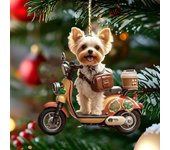 Adorno navideño de acrílico con forma de cachorro en motocicleta para colgar en el árbol de Navidad, ideal para decorar el hogar y el coche en vacaciones. Dog