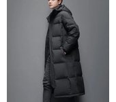 Chaqueta de plumón unisex con capucha gruesa y cremallera sólida para hombre, chaqueta acolchada extra larga de invierno por encima de la rodilla para mujer XS negro