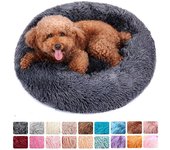 Cama redonda de felpa para perros, estera para perros, nido de gatos durmiendo cálido para invierno, cesta larga suave de felpa para perros, cojín para mascotas, suministros portátiles para mascotas XS blanco