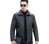 Chaqueta de cuero para hombre, piel de cuero genuino, de una sola pieza, para hombre de mediana edad, nueva chaqueta de piel de oveja engrosada informal de invierno para hombre M