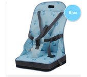 Asiento elevador de viaje para bebé, silla plegable de seguridad para comer con correa para el hombro azul