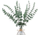 24 piezas de plantas artificiales de eucalipto, hojas verdes, ramas, corona de flores, ramo de bricolaje, centro de mesa, decoración de boda, hogar, 38 cm