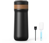 Cafetera de prensa francesa para viajes aspiradora de acero inoxidable de doble pared con filtro de malla de 2 capas negro