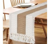 Camino de mesa bohemio de otoño, camino de mesa de algodón de arpillera de granja con borlas, tejido de macramé, decoración de mesa para el hogar y la sala de estar 30*160cm（11.8-63inch） negro