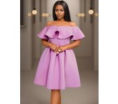 AOMEI Vestidos de fiesta de lavanda vestido de mujer con cuello oblicuo volantes sin mangas imperio una línea plisada noche cóctel evento ocasión trajes 1XL lavanda