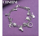 Pulsera multicolgante de plata de ley 925 de CHSHINE para mujer, joyería de moda para bodas y fiestas. 20CM 8inches