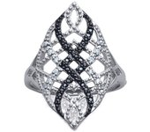 Bague Argent 'Carmen' noir blanc argenté (rhodié) - 28 mm 52 negro