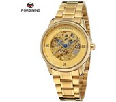 Forsining Hollow Reloj mecánico para Hombre Tira de Acero Hueco Movimiento mecánico automático para Hombre