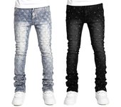Pantalones vaqueros rectos de moda europea y americana para hombre con detalle de capas de perlas elásticas XXL negro