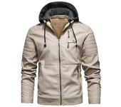 Chaqueta de cuero de moda para hombre, abrigos de cuero Pu con forro polar de otoño con capucha, ropa de invierno para hombre, chaquetas informales blancas para motocicleta 5XL blanco