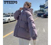 Chaqueta acolchada de invierno para mujer, abrigo corto holgado y grueso para estudiantes, abrigo acolchado para mujer S púrpura