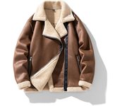 Chaqueta de lana de otoño e invierno para hombre, abrigo cálido de algodón para hombre, chaqueta de motocicleta con solapa, chaqueta de cuero con cuello M gris