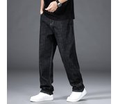 Pantalones vaqueros nuevos de primavera para hombre, pantalones sueltos de cintura alta, pantalones rectos elásticos informales de negocios de mediana edad, yardas grandes 30 negro