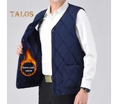Chaleco para hombre, cuello en V, sin mangas, de color sólido, de un solo pecho, con bolsillos, forro de felpa grueso, chaqueta acolchada con parte inferior L negro
