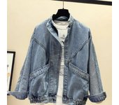 Chaqueta vaquera de primavera para mujer, corta, holgada, de manga murciélago, para entretiempo, para mujer, abrigo, nueva ropa de abrigo XL azul