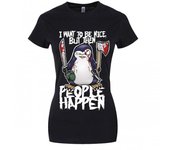Psycho Penguin Ladies/Mujeres I Want To Be Nice Camiseta Large (UK negro