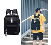Mochila escolar informal de nailon resistente al agua de color sólido de gran capacidad One Size negro