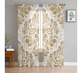 Cortina transparente con patrón étnico de hojas y flores para dormitorio, cortina de gasa de tul para cocina, decoración para sala de estar, tratamiento de ventana 135W x 114H(cm)