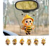 Colgante de abeja de dibujos animados con impresión de doble cara, artesanía acrílica hecha a mano, lindo adorno de árbol de Navidad de abeja amarilla para decoración de la pared del coche de la oficina en casa D