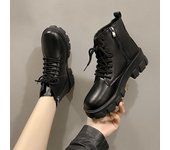 Botas de mujer de estilo coreano cómodas con cremallera lateral hasta media pantorrilla y suela gruesa con cordones para otoño e invierno 35 negro